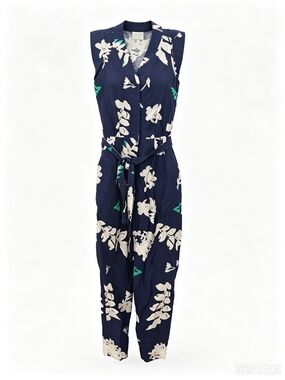 WHiT Sleeveless Navy Floral Jumpsuit with Tie Waist